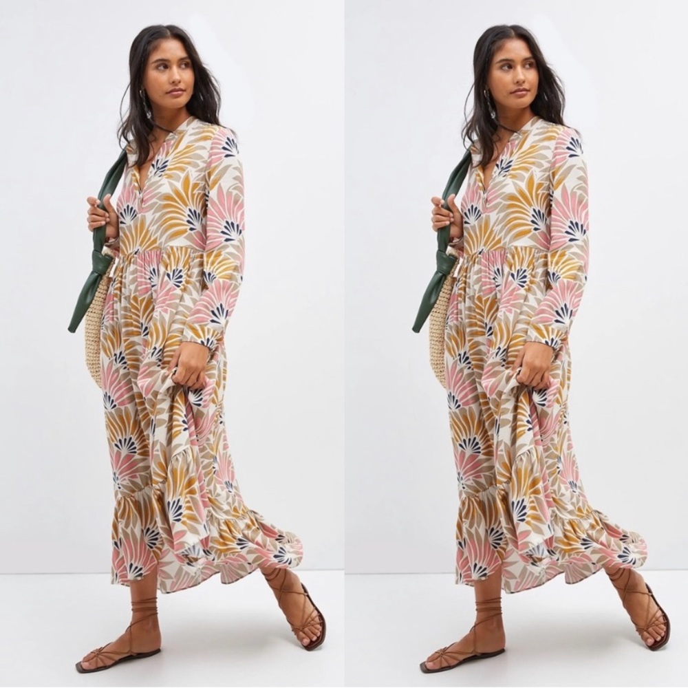 Mare x Mare Anthropologie Flowy, Ruffle Hem, Maxi Lynda Dress Small